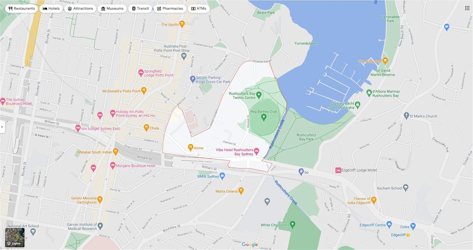 rushcutters bay map